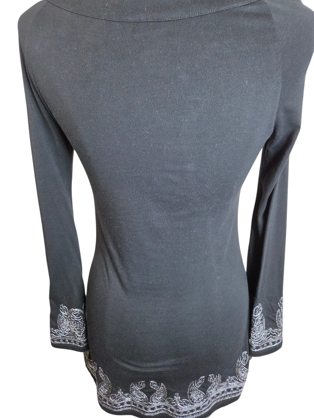 INC International Concepts Black Embroidered Tunic Top | Medium | Metallic V-Nec - Picture 3 of 16